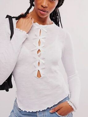 Free People Tricia Fix Be My Baby Bow Long-Sleeve Tee xs